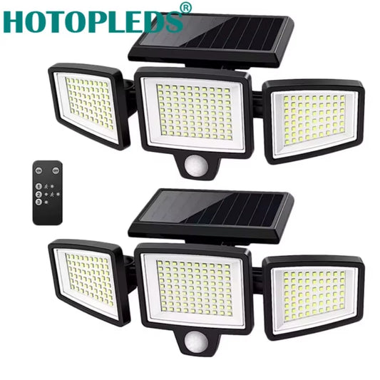 Solar Outdoor Lights Remote Control 3 Heads Motion Sensor Lights IP65 Waterproof 270 Wide Angle Flood Wall Lights with 3 Modes